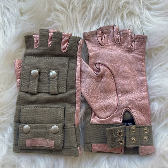 Vintage D&G gloves, metallic pink leather and army green! Omg - Picture 1 of 8